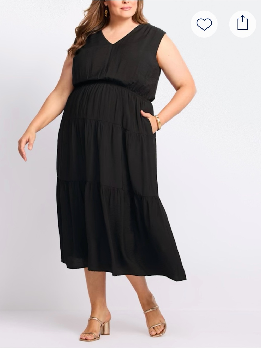 Nine Britton Amelia Black Sleeveless V-Neck Tiered Midi Dress Size 1X NWT - Picture 3 of 11